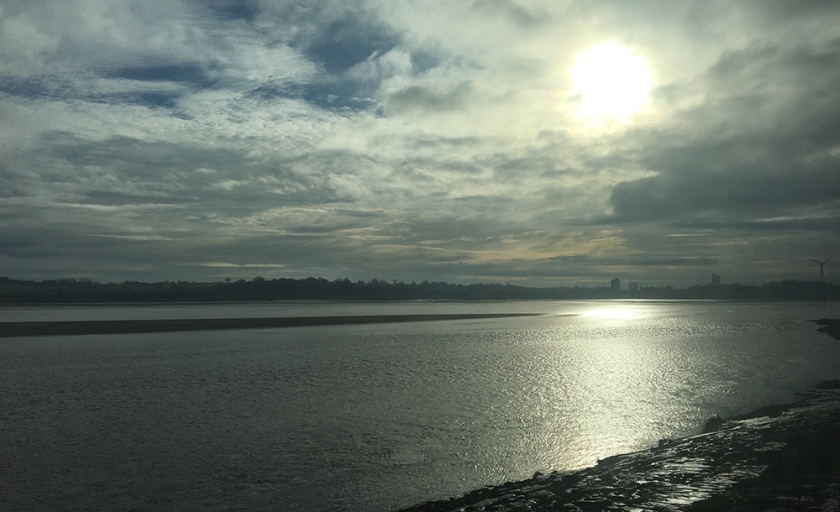 Silver sunlight over river Severn.